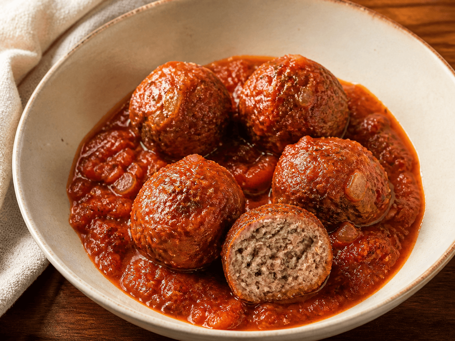 Boulettes de bœuf sauce tomate, présentation du plat terminé