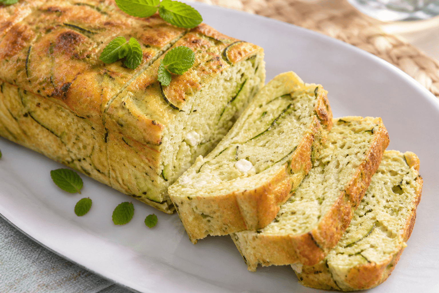 Flan de courgettes à la ricotta et menthe, plat terminé présenté naturellement