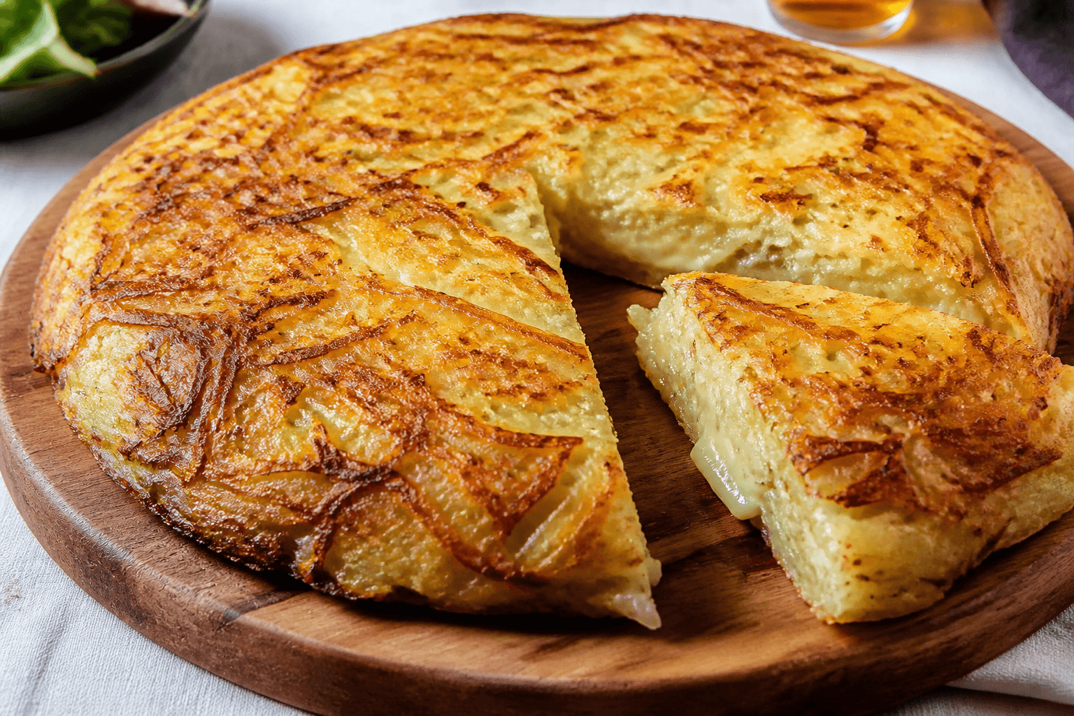 Galette de pommes de terre au comté et oignons, plat terminé photographié avec les ingrédients principaux visibles