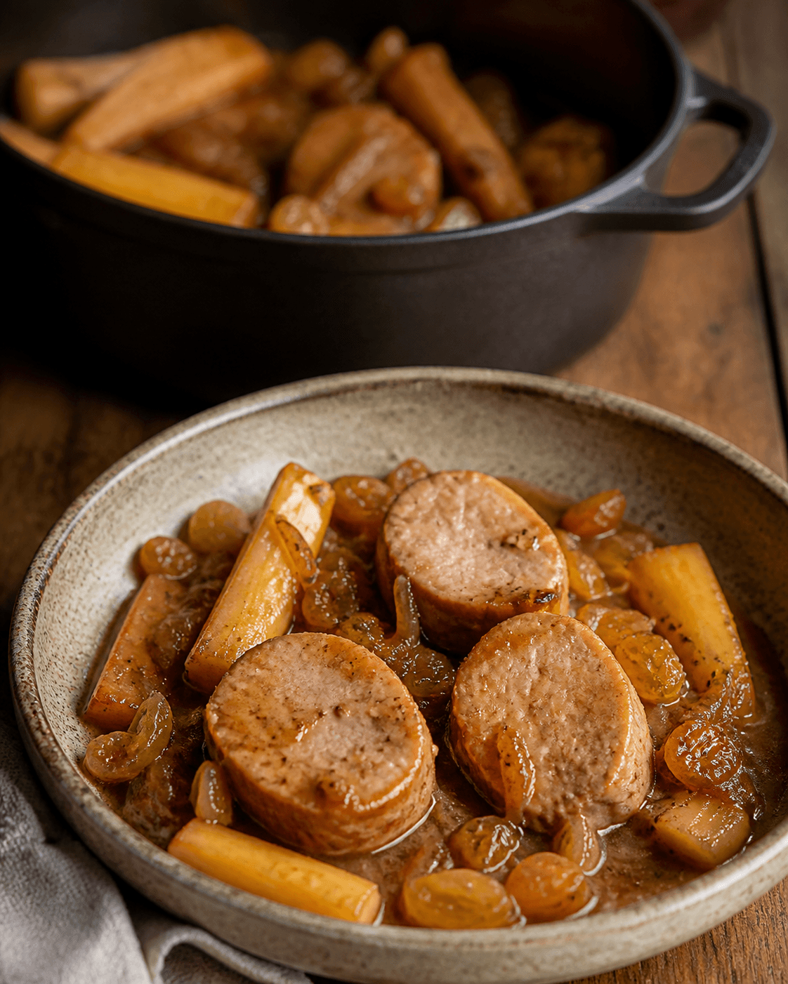 Photo du plat fini : Mignon de porc, panais et raisin blond