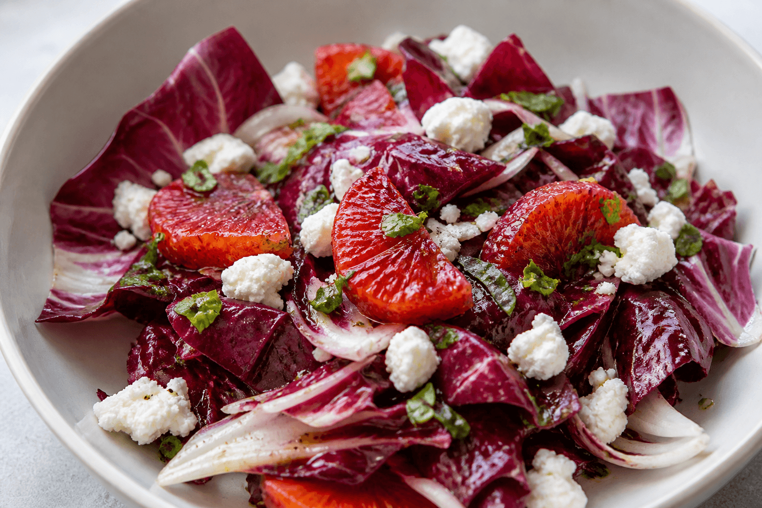 Photo du plat fini : Salade radicchio, orange sanguine et brebis