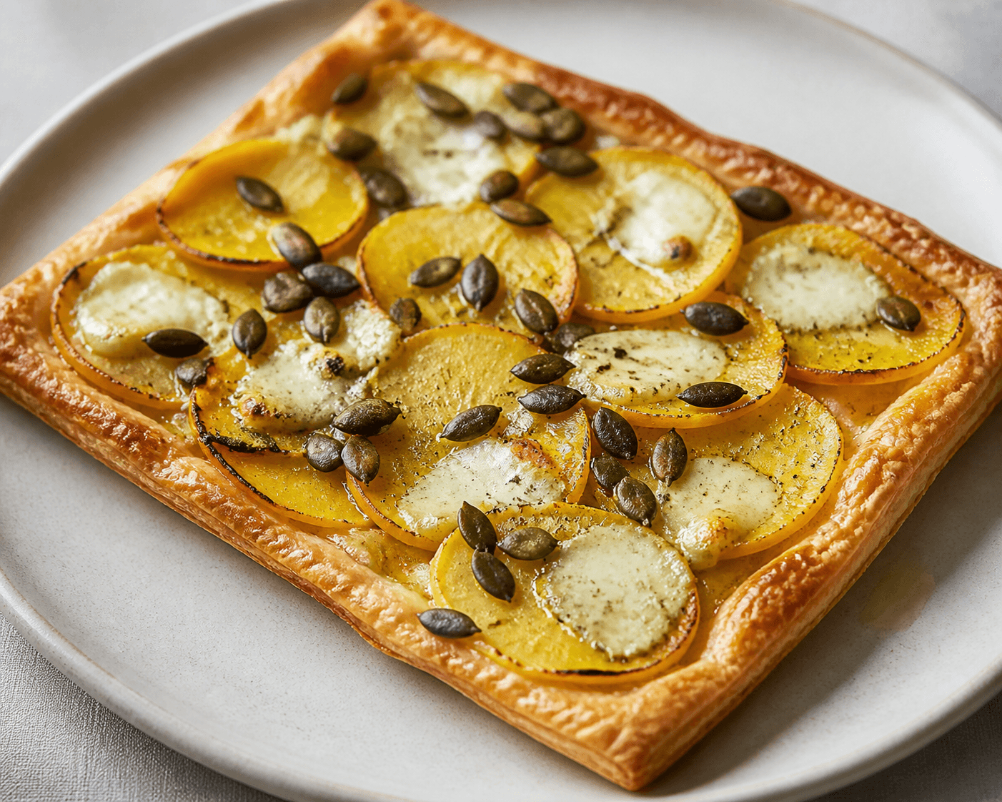 Photo du plat fini : Tarte betterave jaune, brebis et courge