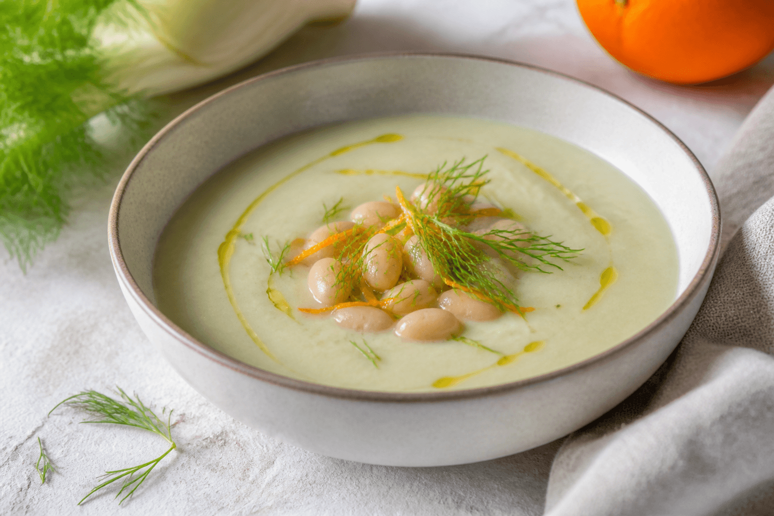 Photo du plat fini : Velouté fenouil, coco et orange